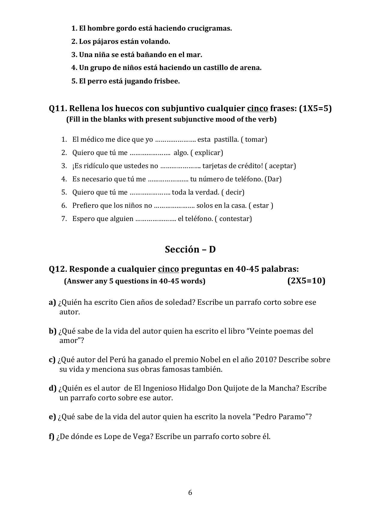 CBSE Class 10 Spanish Sample Papers 2023 - Page 6