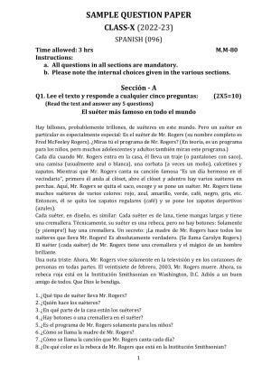 CBSE Class 10 Spanish Sample Papers 2023