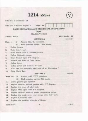 AP Inter 1st Year Basic Mechanical and Electrical Engineering-I (New) May-2019-Vocational Question Paper