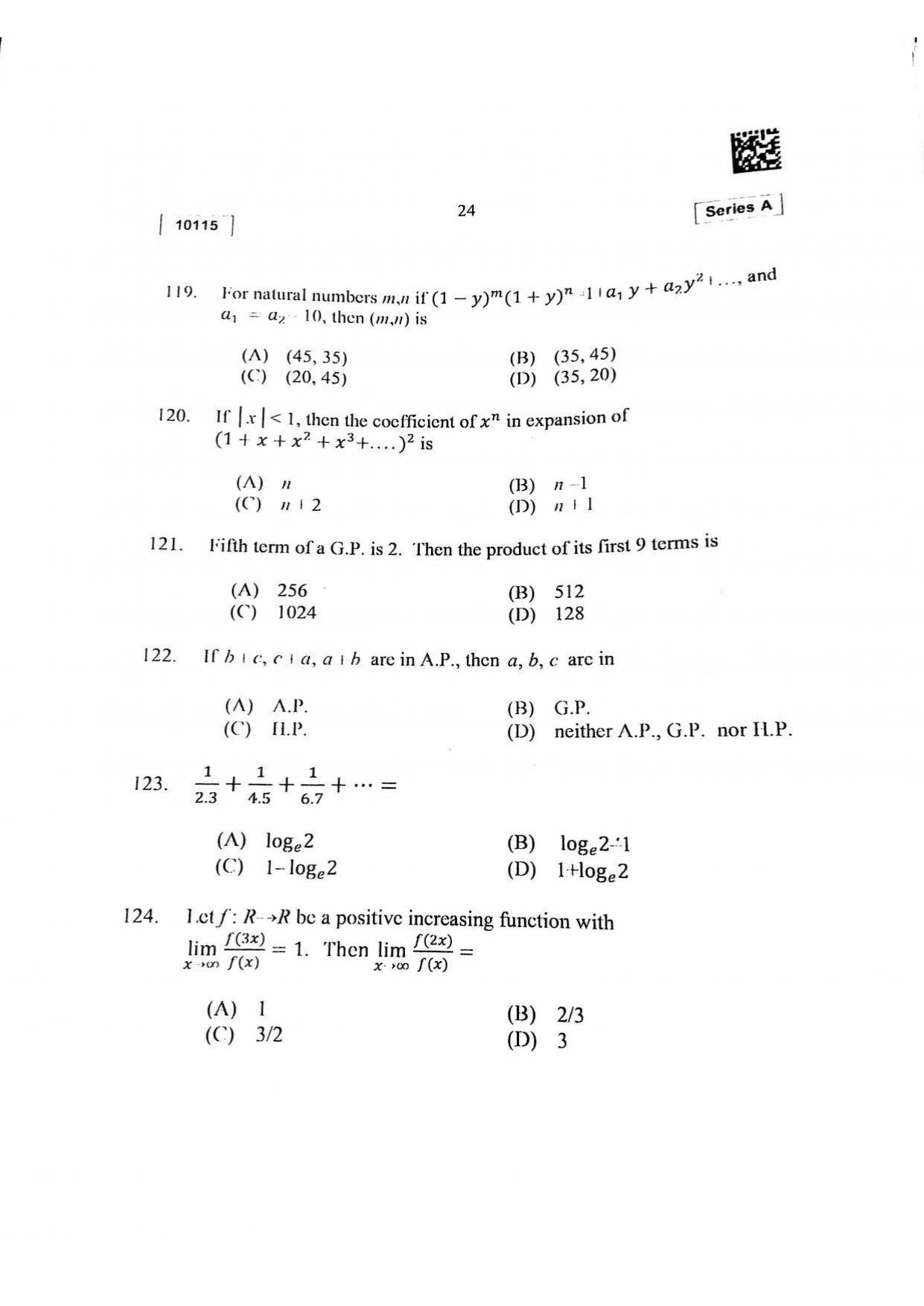 CUSAT CAT 2015 Mathematics, Physics & Chemistry Question Paper - Page 25