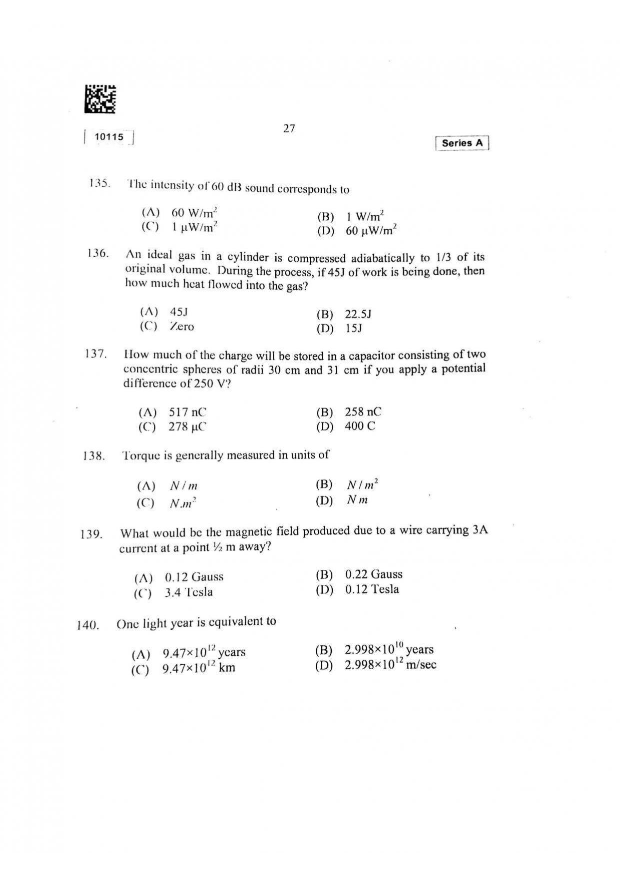 CUSAT CAT 2015 Mathematics, Physics & Chemistry Question Paper - Page 28