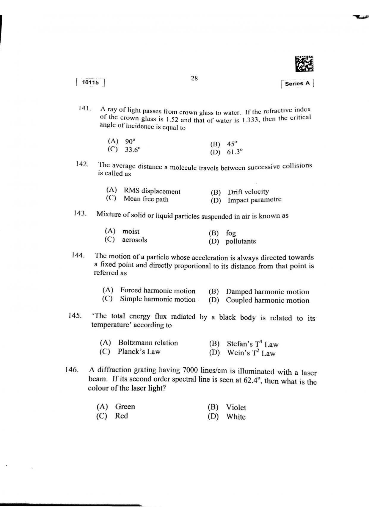 CUSAT CAT 2015 Mathematics, Physics & Chemistry Question Paper - Page 29