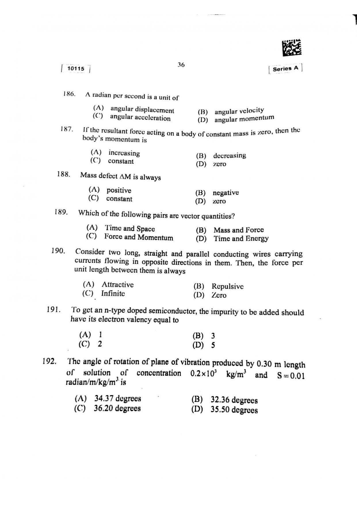 CUSAT CAT 2015 Mathematics, Physics & Chemistry Question Paper - Page 37