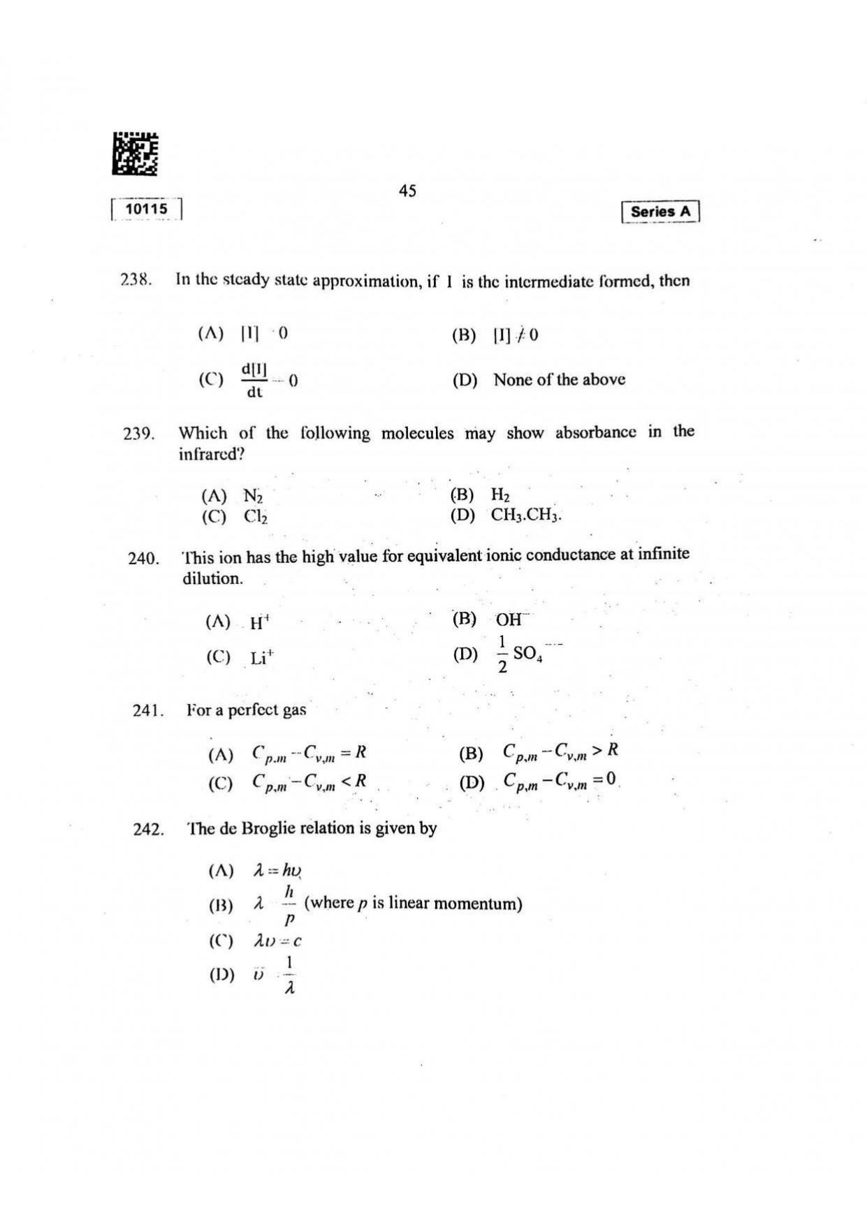 CUSAT CAT 2015 Mathematics, Physics & Chemistry Question Paper - Page 46