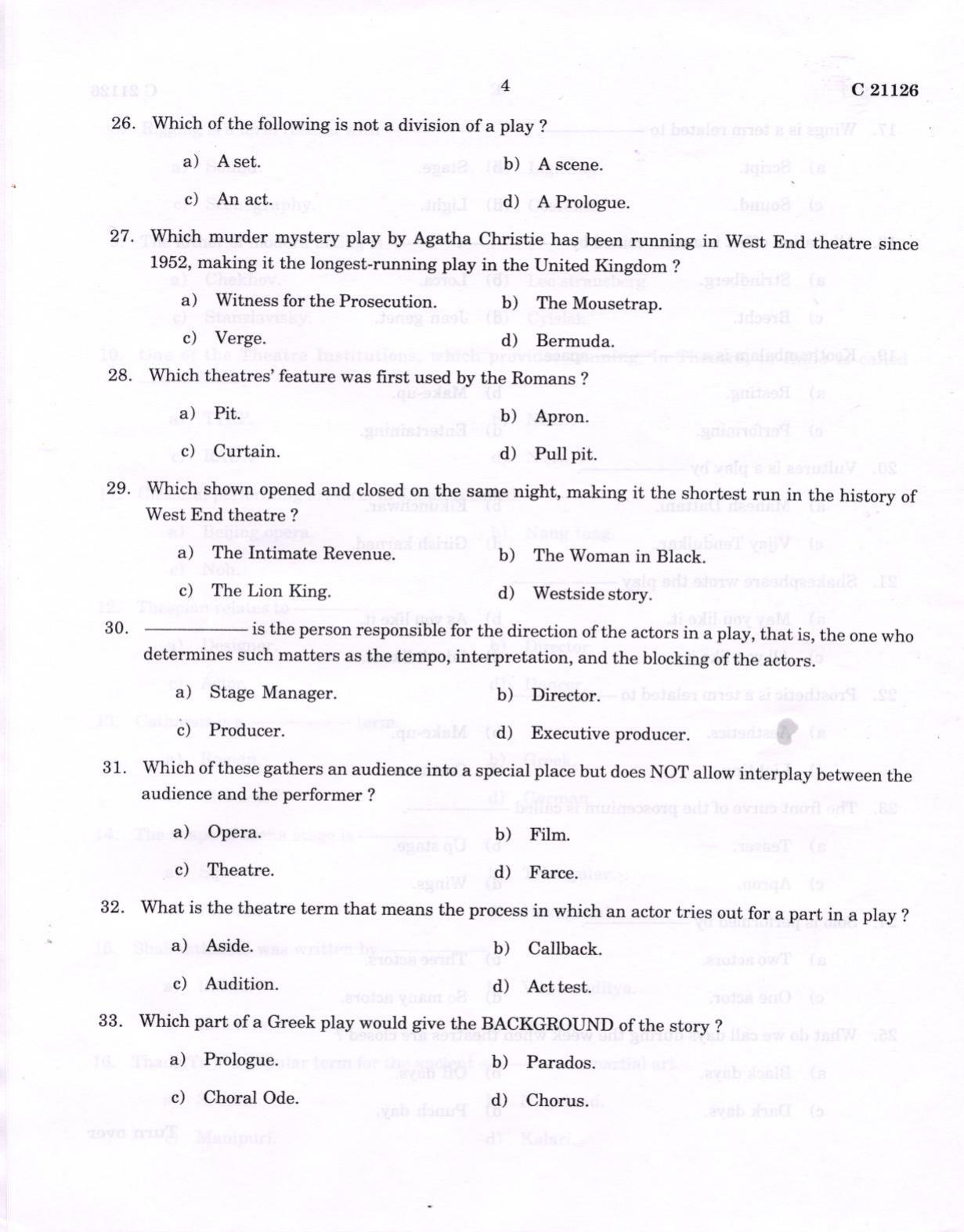 CUCAT 2022 Master of Theatre Arts Question Paper - Page 4