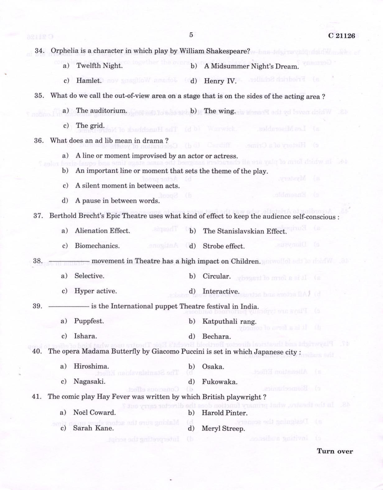 CUCAT 2022 Master of Theatre Arts Question Paper - Page 5
