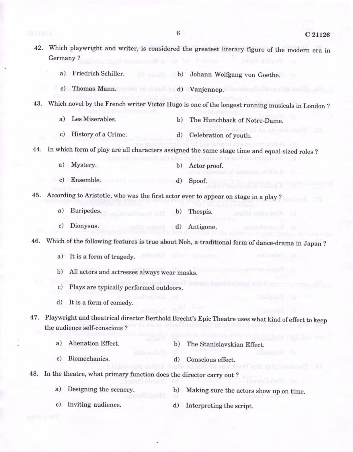 CUCAT 2022 Master of Theatre Arts Question Paper - Page 6