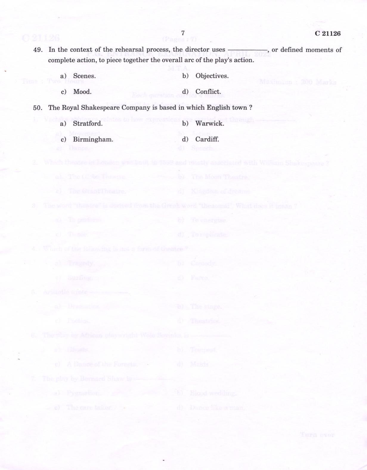 CUCAT 2022 Master of Theatre Arts Question Paper - Page 7