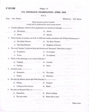 CUCAT 2022 Master of Theatre Arts Question Paper