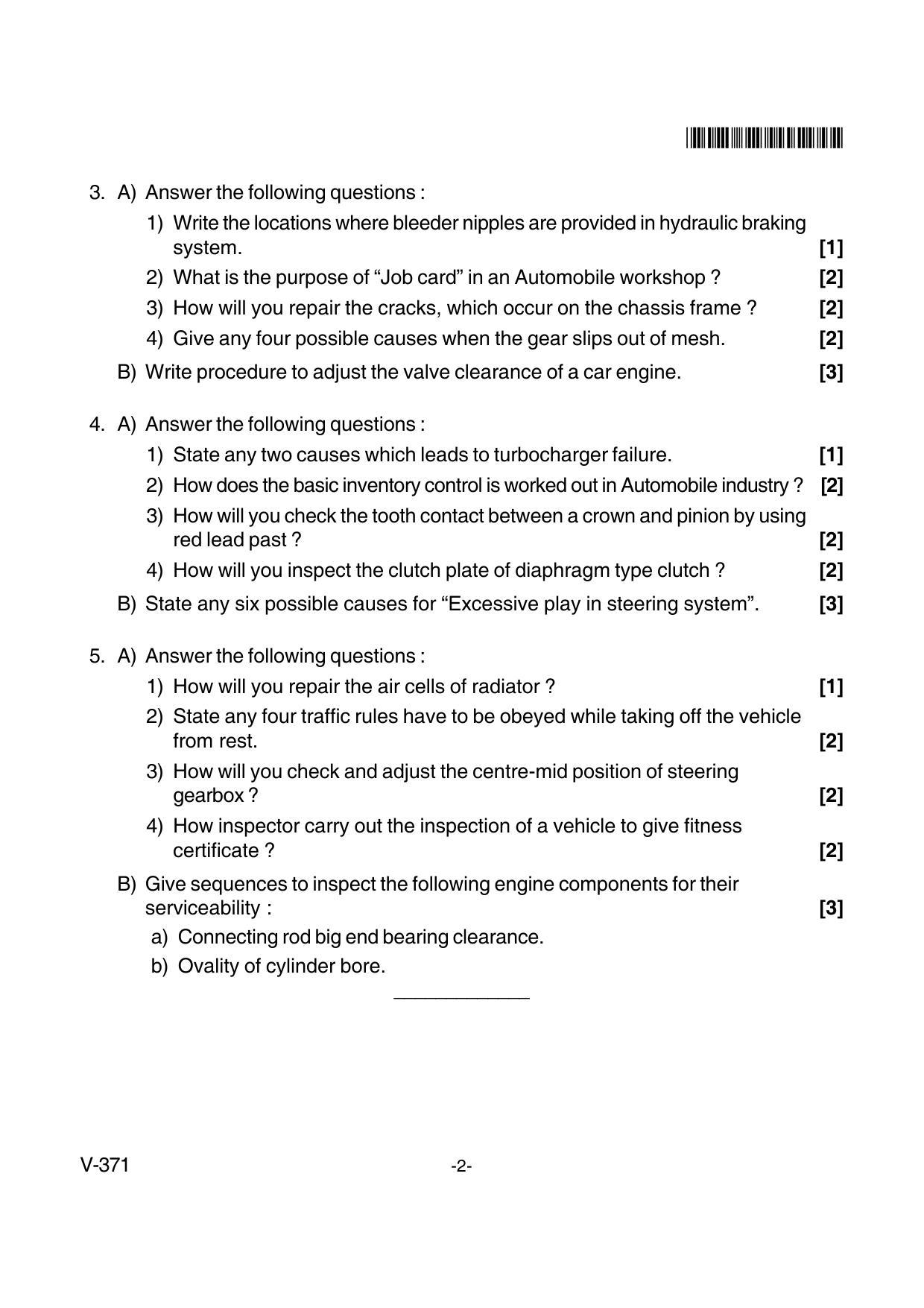 Goa Board Class 12 Auto Servicing & Garage Management  Voc 371 New Pattern (March 2018) Question Paper - Page 2