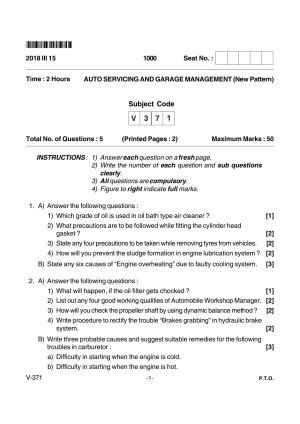 Goa Board Class 12 Auto Servicing & Garage Management Voc 371 New Pattern (March 2018) Question Paper