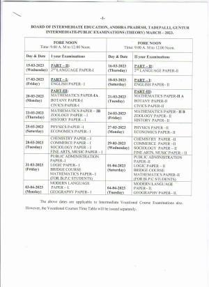AP Intermediate Time Table 2023