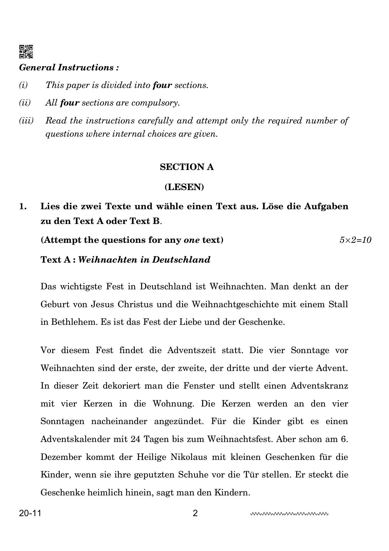 CBSE Class 12 German 2024 Question Paper - Page 2