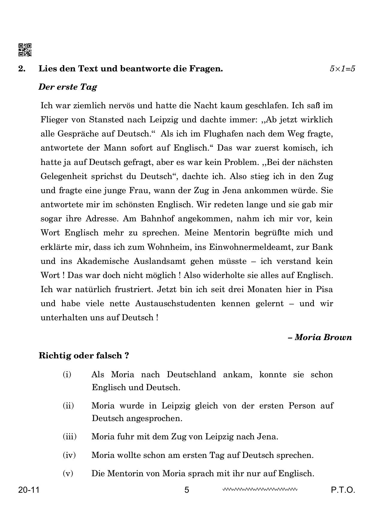 CBSE Class 12 German 2024 Question Paper - Page 5