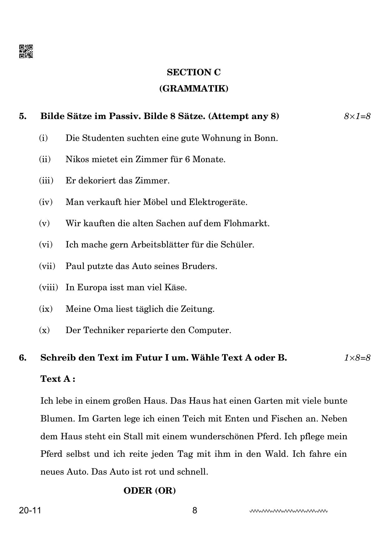 CBSE Class 12 German 2024 Question Paper - Page 8