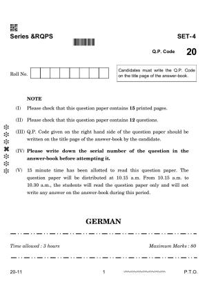 CBSE Class 12 German 2024 Question Paper