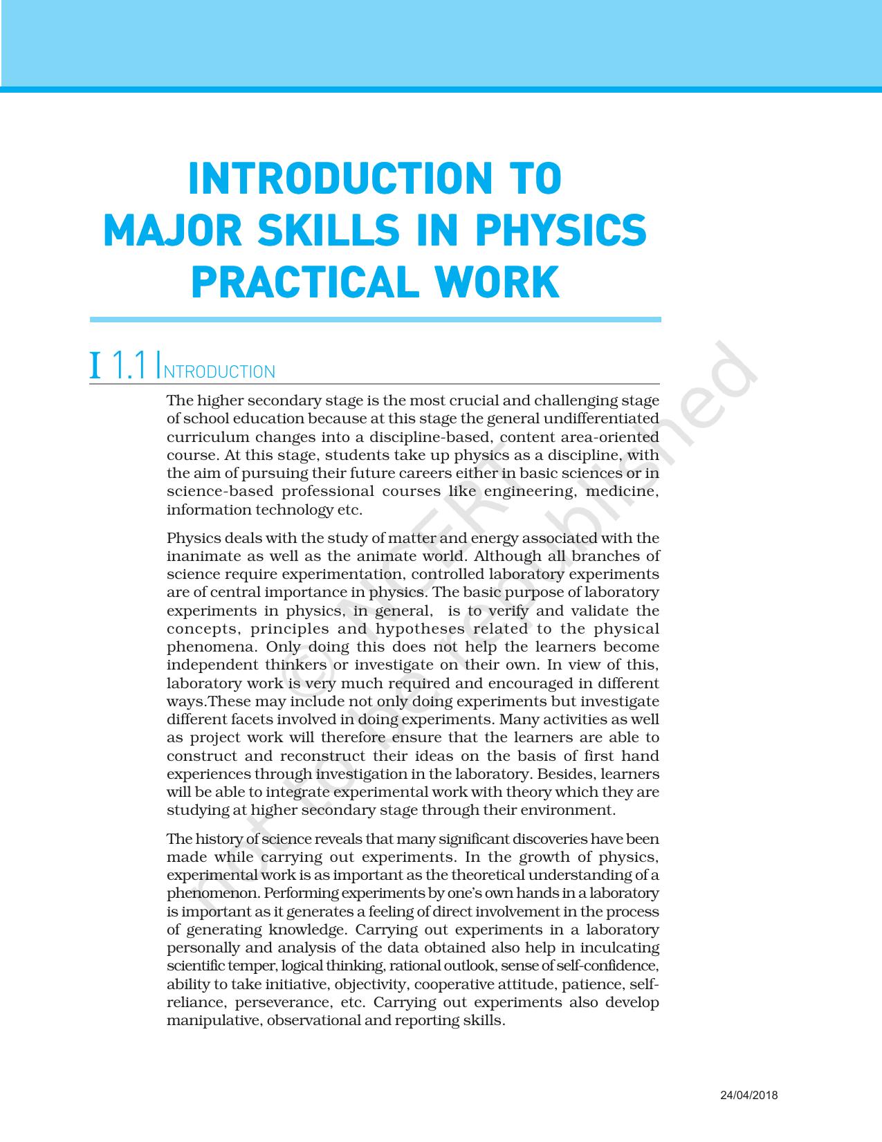 NCERT Laboratory Manuals for Class XII Physics Introduction to Major