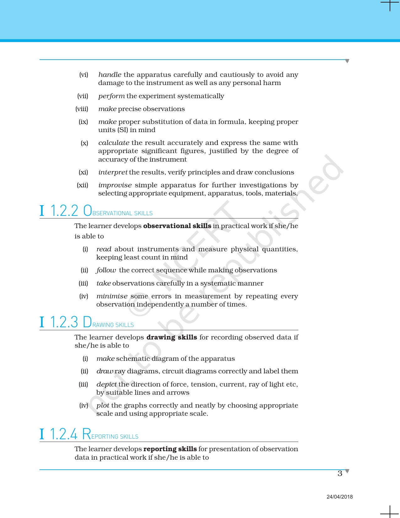 NCERT Laboratory Manuals for Class XII Physics - Introduction to Major skills in Physics practical work - Page 3