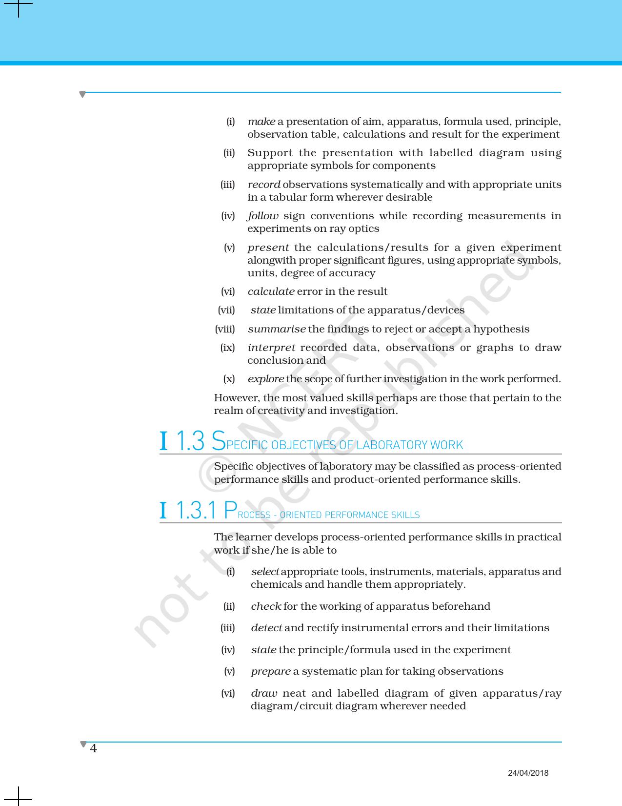 NCERT Laboratory Manuals for Class XII Physics - Introduction to Major skills in Physics practical work - Page 4