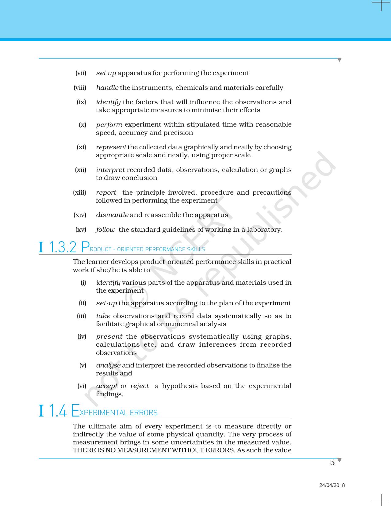 NCERT Laboratory Manuals for Class XII Physics - Introduction to Major skills in Physics practical work - Page 5