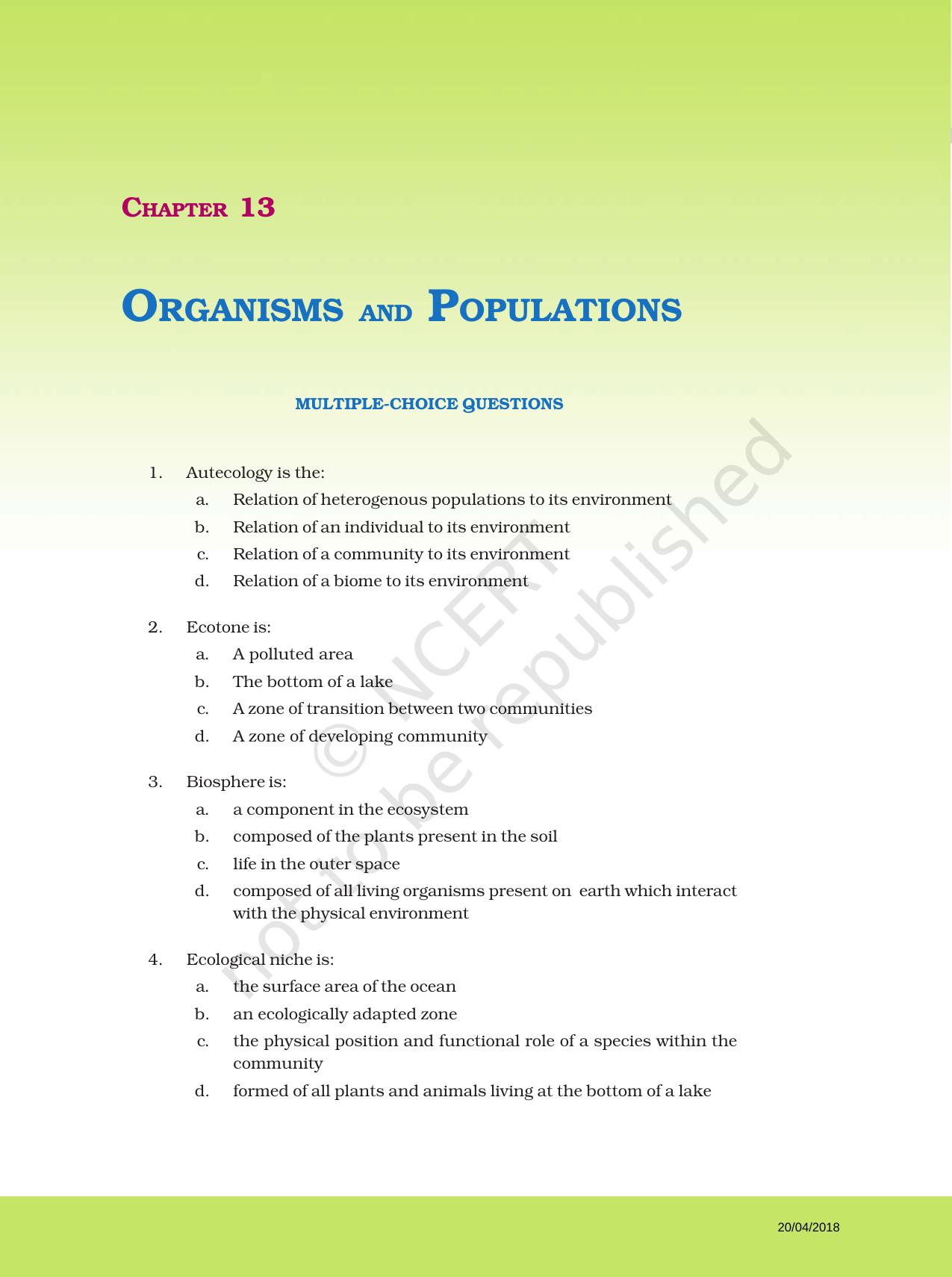 NCERT Exemplar Book for Class 12 Biology: Chapter 13 Organisms and Populations - Page 1