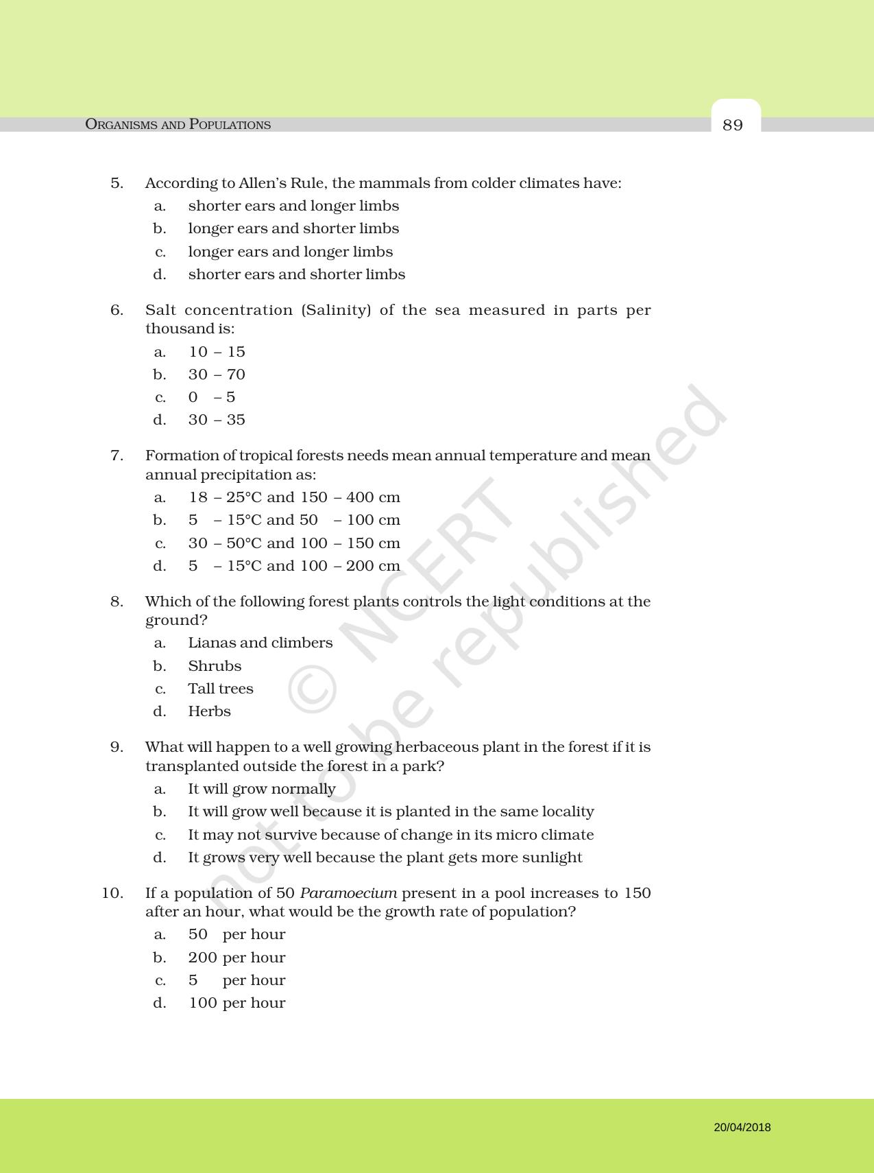 NCERT Exemplar Book for Class 12 Biology: Chapter 13 Organisms and Populations - Page 2