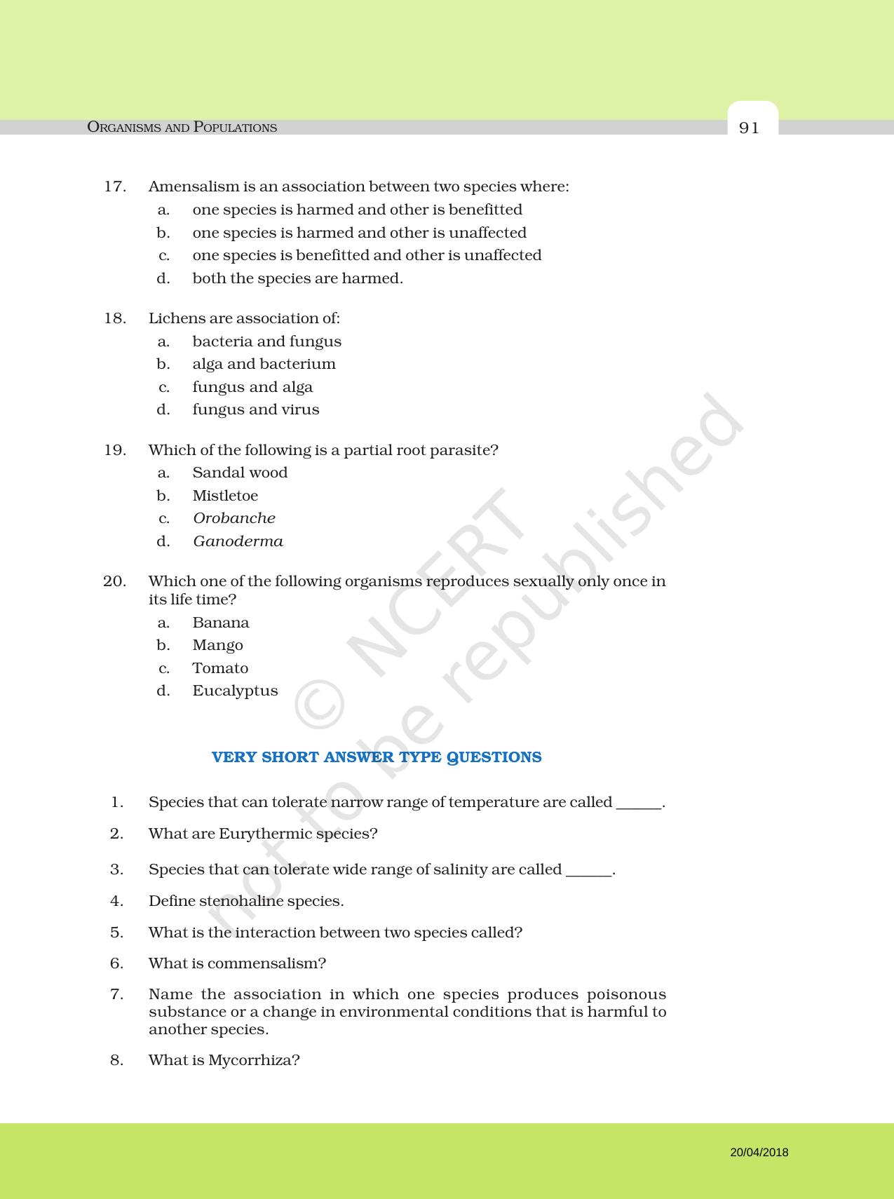 NCERT Exemplar Book for Class 12 Biology: Chapter 13 Organisms and Populations - Page 4