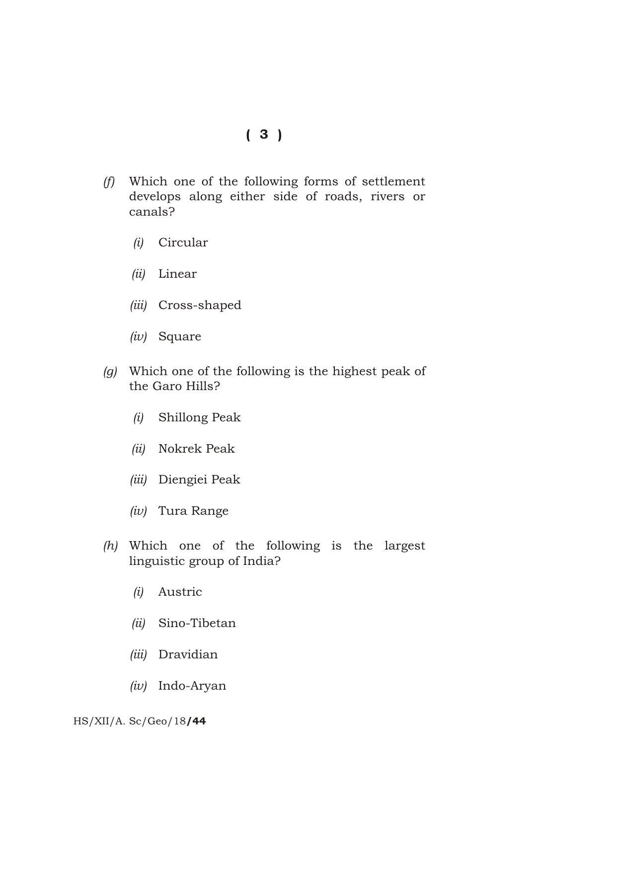 Meghalaya Board (MBOSE) Class 12 GEOGRAPHY 2018 Question Paper - Page 3