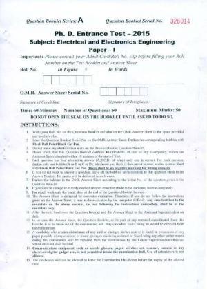 PU MPET Electrical and Electronics Engineering 2015 Question Paper