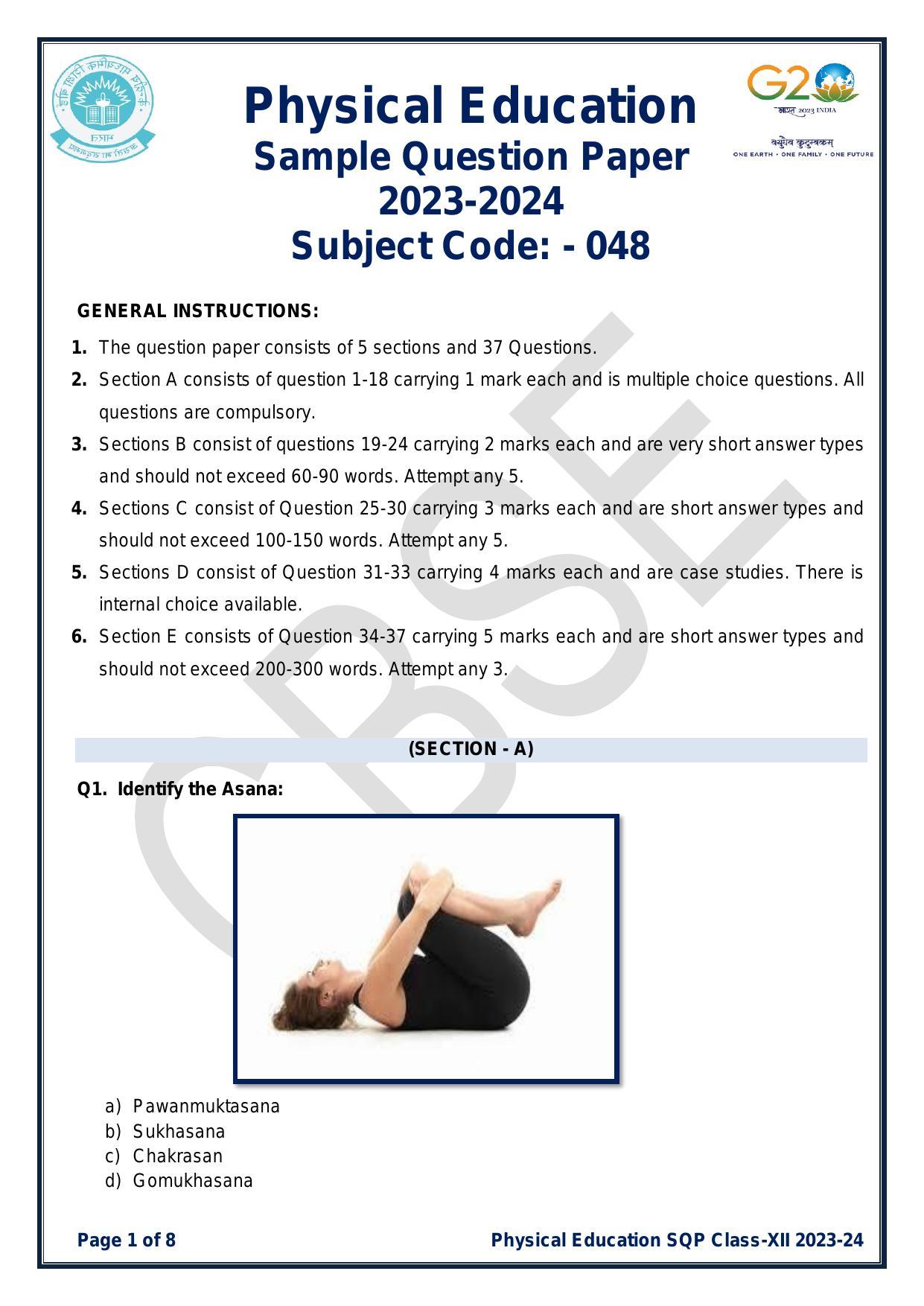 CBSE Class 12 Physical Education Sample Paper 2024 - Page 1