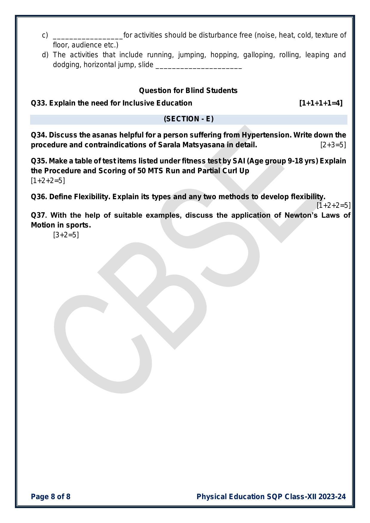 CBSE Class 12 Physical Education Sample Paper 2024 - Page 8