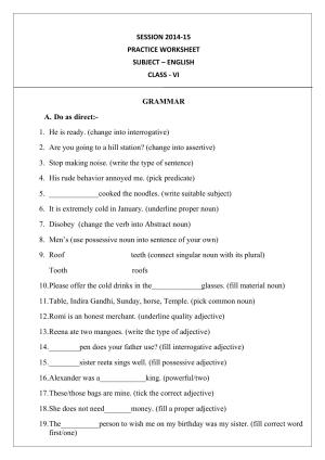 CBSE Worksheets for Class 6 English Grammer Assignment