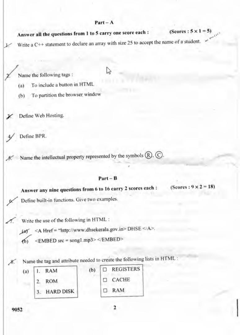 Kerala Plus Two 2018 Computer Application (Commerce) Question Paper. - Page 2
