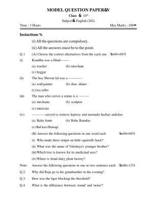 CGSOS Class 10th Model Question Paper - English - V
