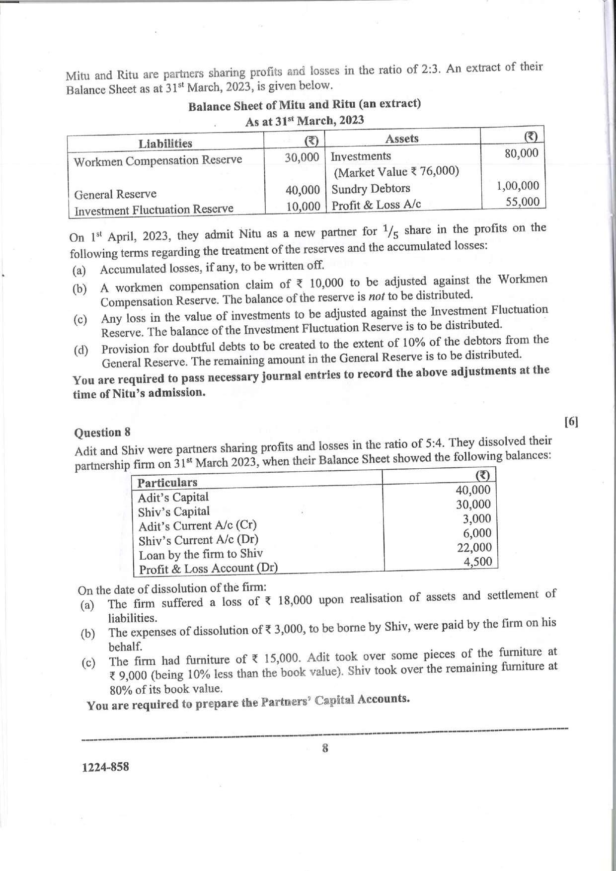 ISC Class 12 Accounts 2024 Question Paper - Page 8