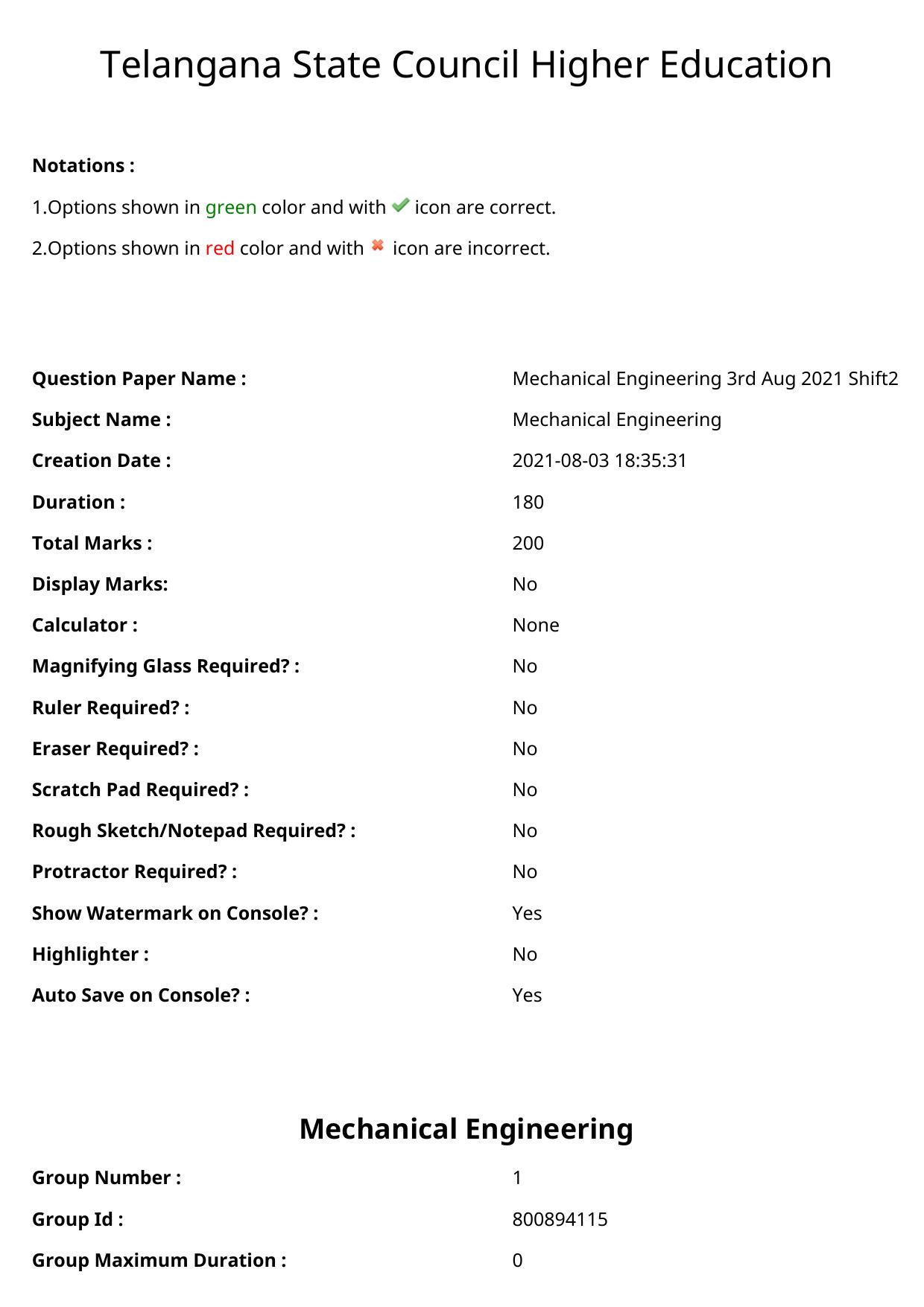 TS ECET 2021 Mechanical Engineering Question Paper - Page 1