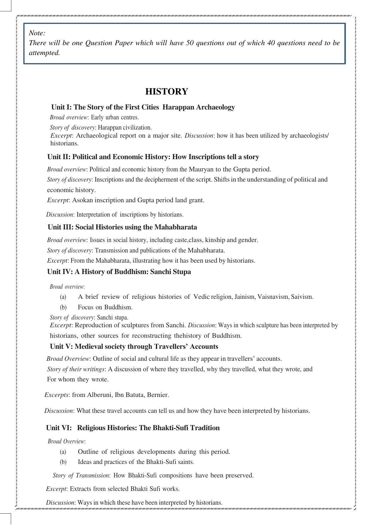 CUET Syllabus for History (English) - Page 2