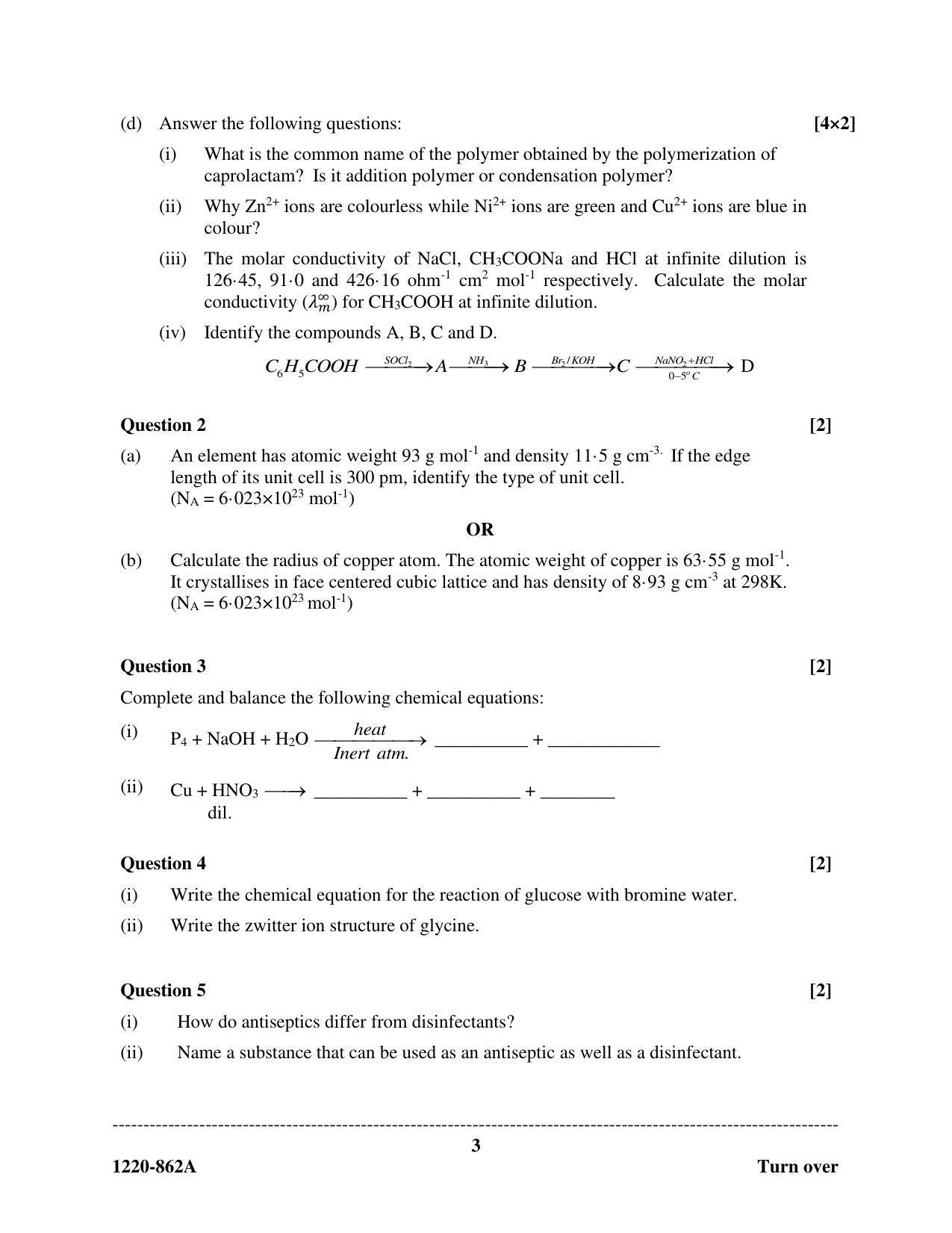 ISC Class 12 2020 Chemistry (Paper 1 - Theory) Question Paper - Page 3