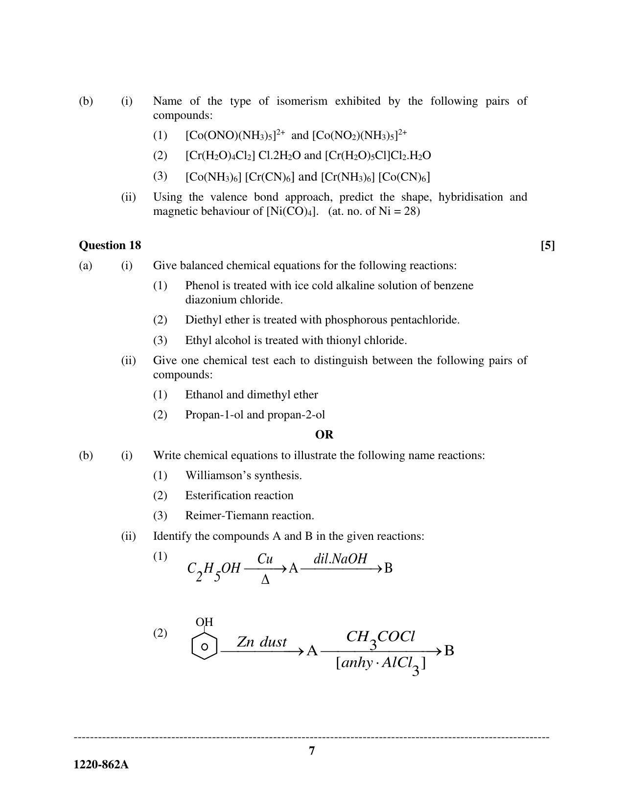 ISC Class 12 2020 Chemistry (Paper 1 - Theory) Question Paper - Page 7