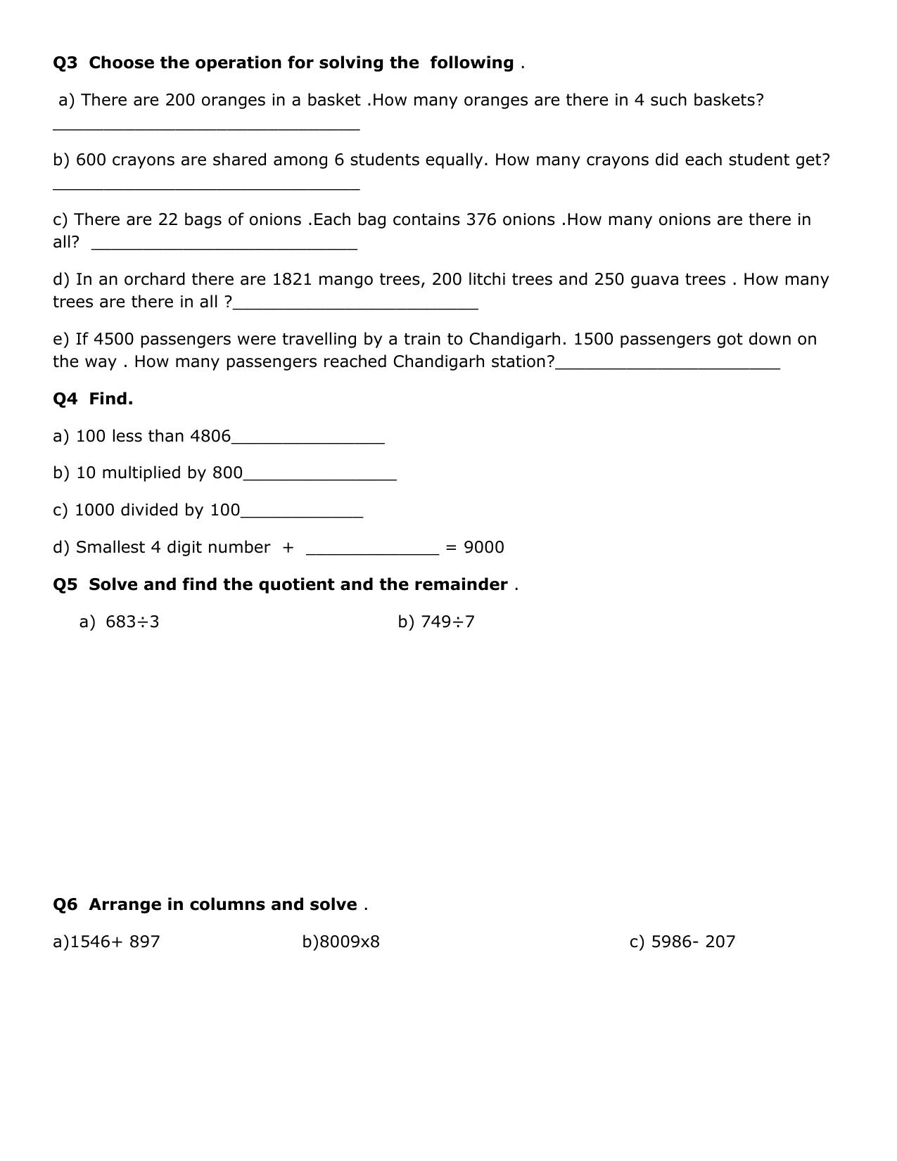 Worksheet for Class 3 Mathematics Assignment 9 - Page 2