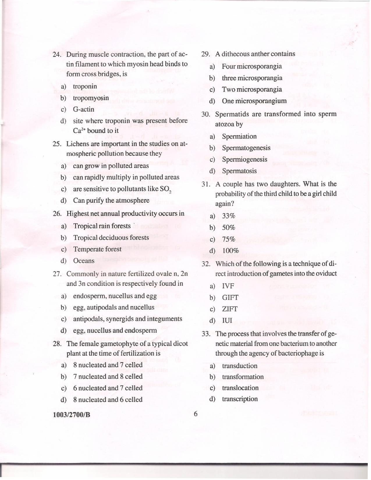 APJEE Biology 2010 Question Paper - Page 5