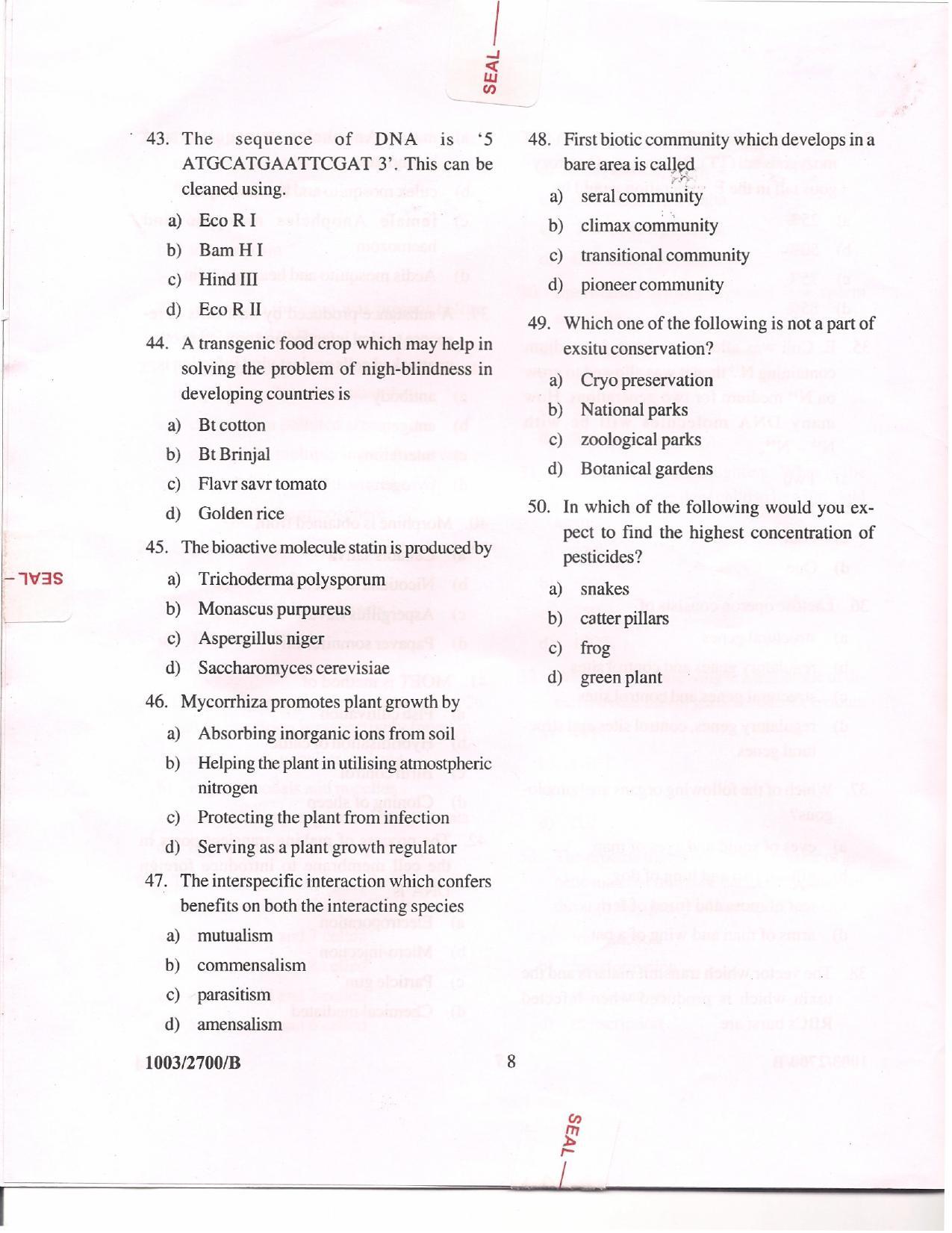 APJEE Biology 2010 Question Paper - Page 7