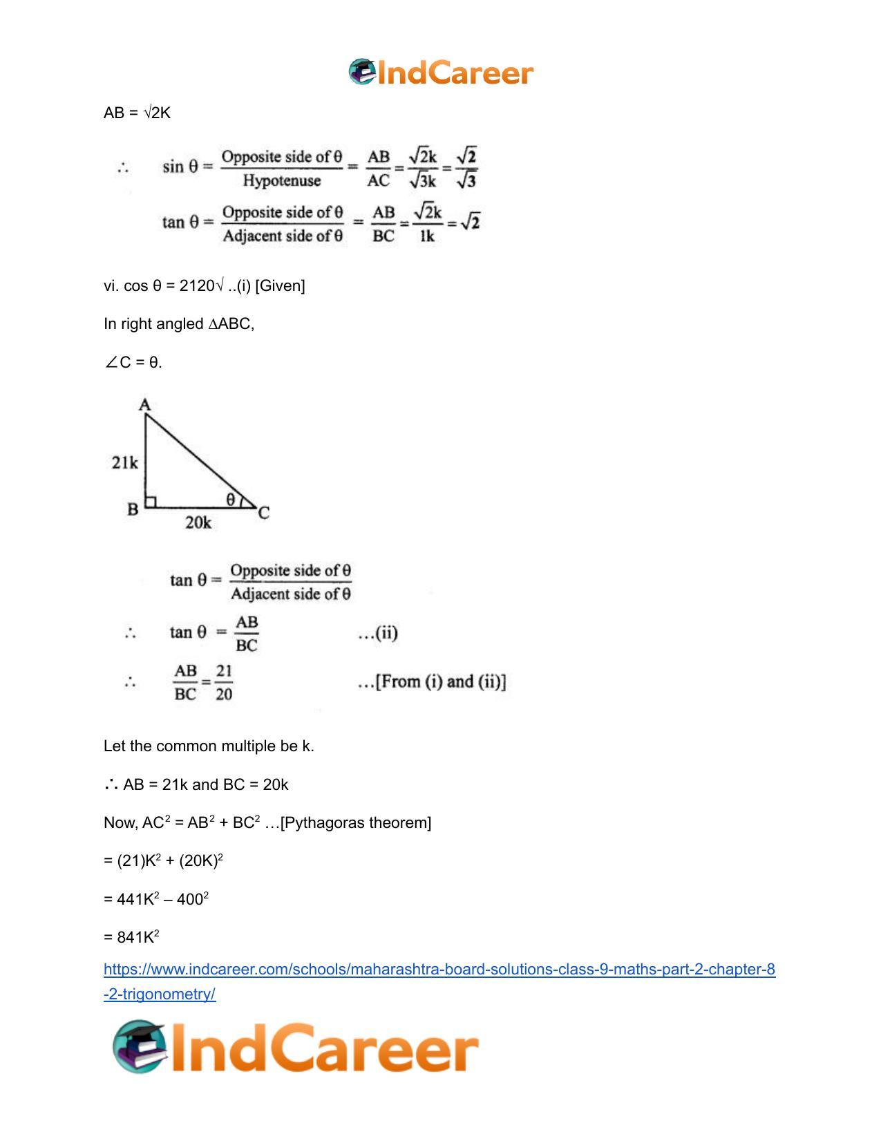 Maharashtra Board Solutions Class 9-Maths (Part 2): Chapter 8.2- Trigonometry - Page 8