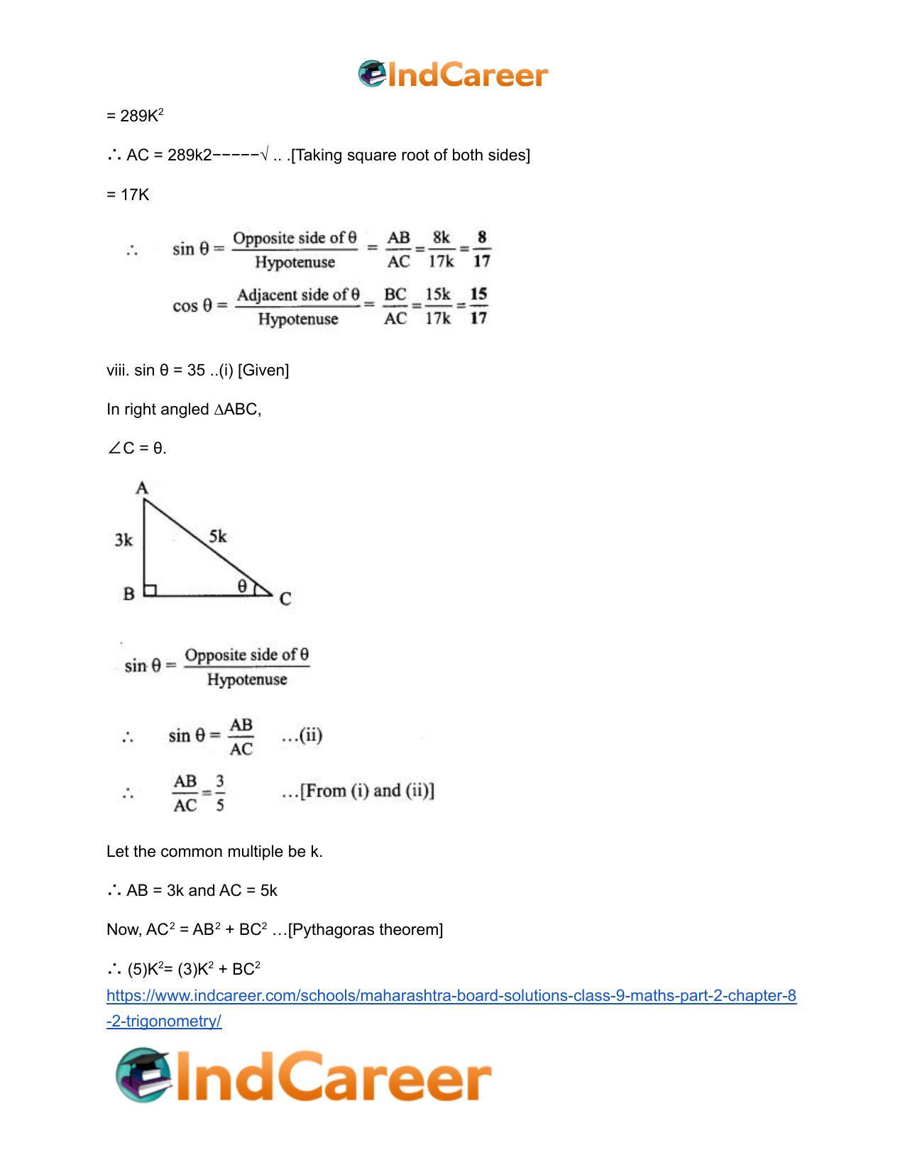Maharashtra Board Solutions Class 9-Maths (Part 2): Chapter 8.2- Trigonometry - Page 10