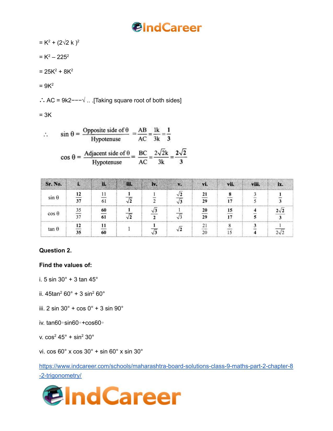 Maharashtra Board Solutions Class 9-Maths (Part 2): Chapter 8.2- Trigonometry - Page 12
