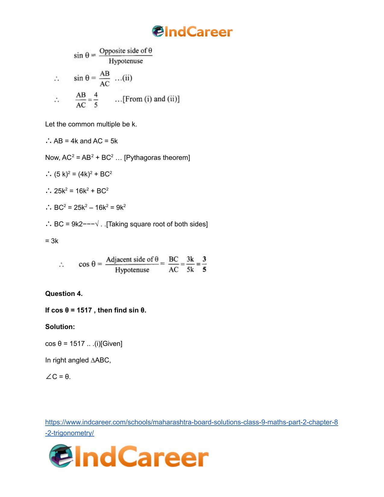 Maharashtra Board Solutions Class 9-Maths (Part 2): Chapter 8.2- Trigonometry - Page 16