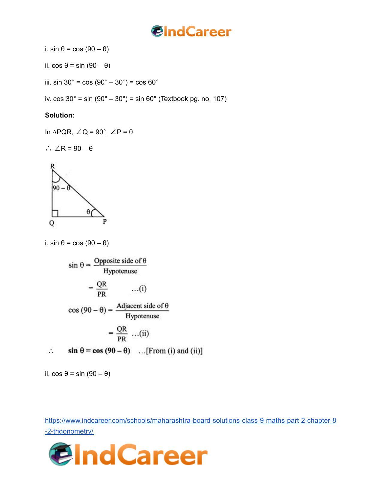 Maharashtra Board Solutions Class 9-Maths (Part 2): Chapter 8.2- Trigonometry - Page 18