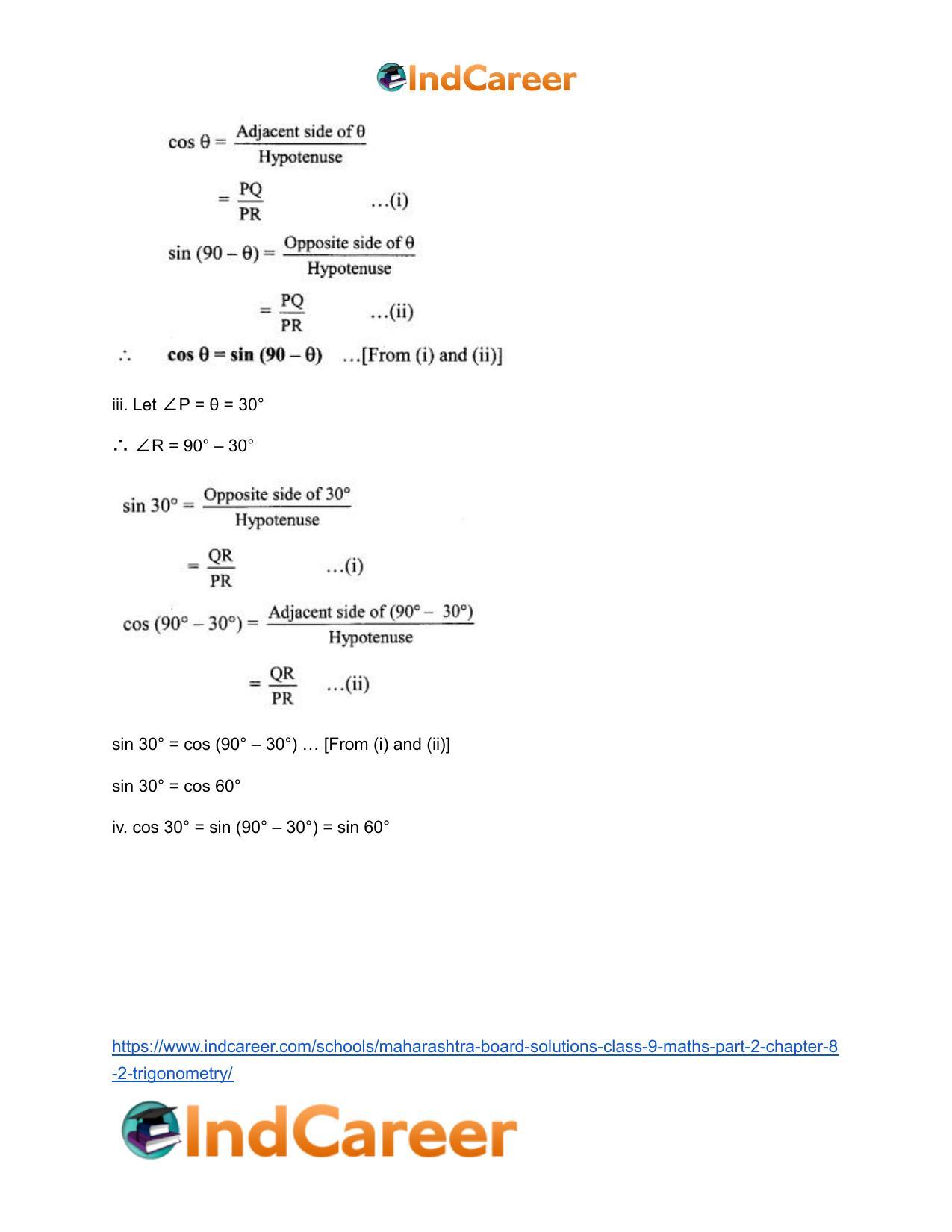 Maharashtra Board Solutions Class 9-Maths (Part 2): Chapter 8.2- Trigonometry - Page 19