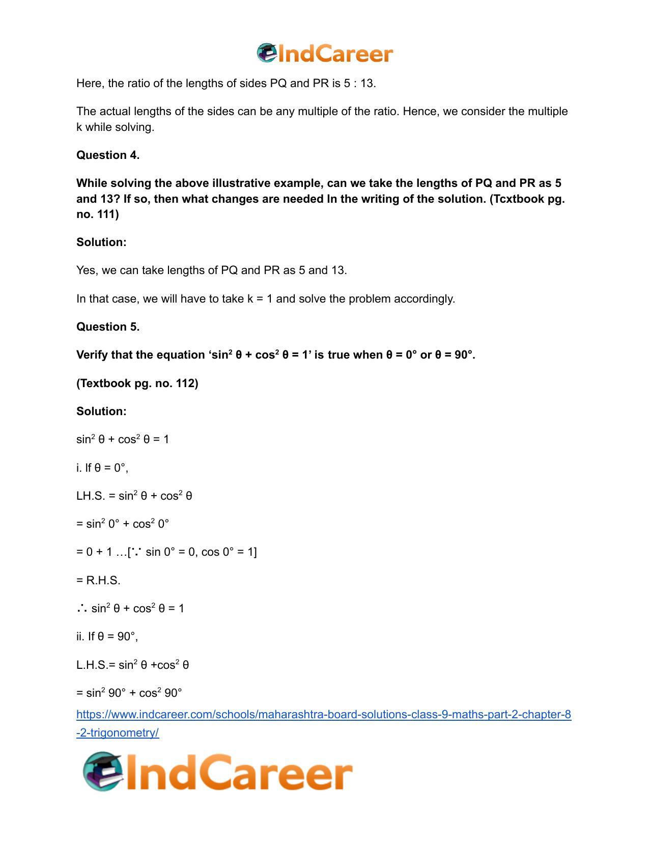 Maharashtra Board Solutions Class 9-Maths (Part 2): Chapter 8.2- Trigonometry - Page 22