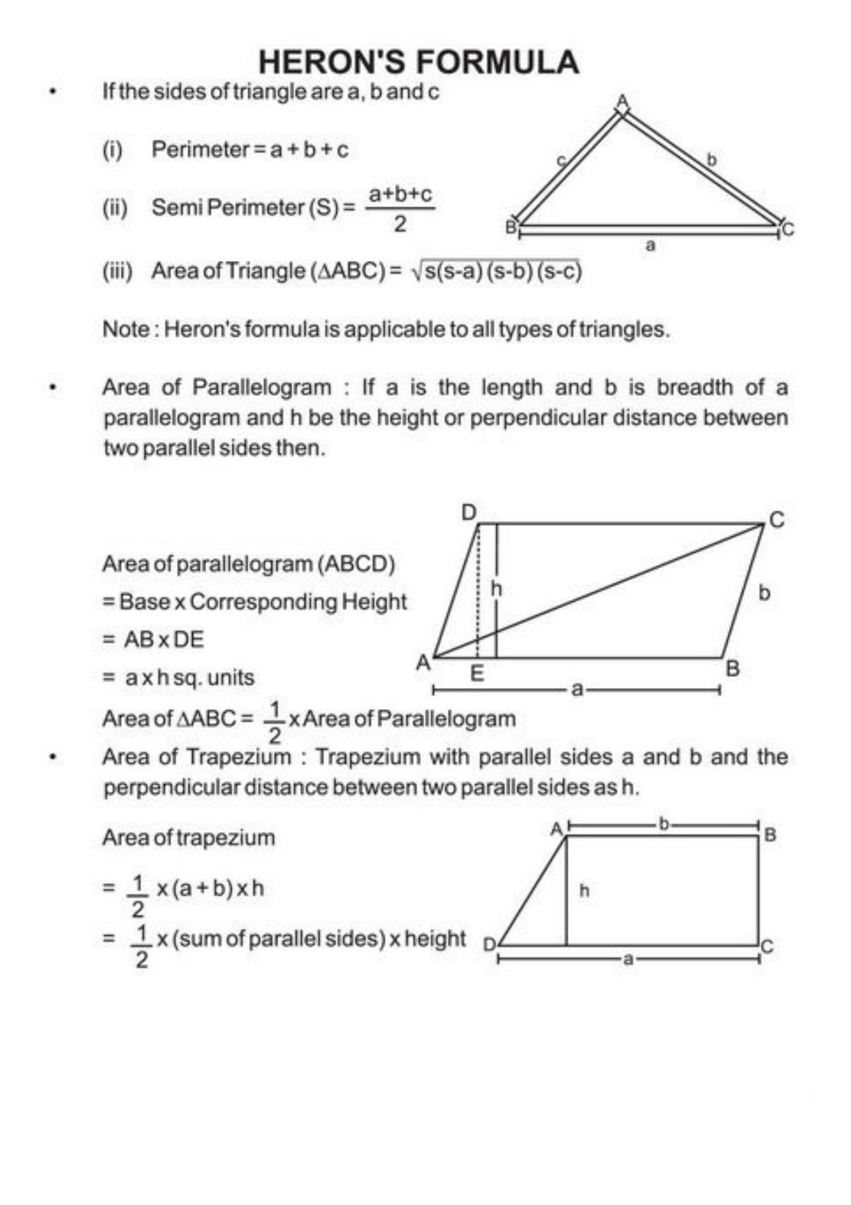 Class 9 Notes, Question & Practice Paper - Mathematics (Topic 12 : Herons Formula) - Page 3